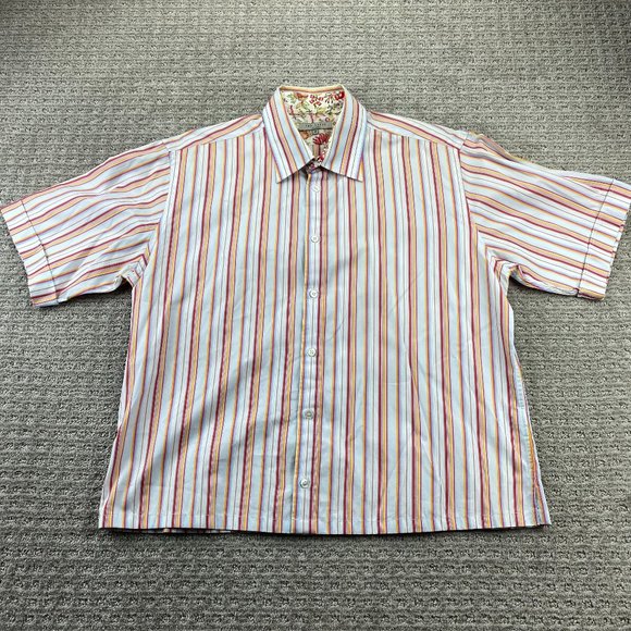Ted Baker London Shirt Women Size 5 White Pink Orange Stripe Button Up Loose Fit - Picture 1 of 10